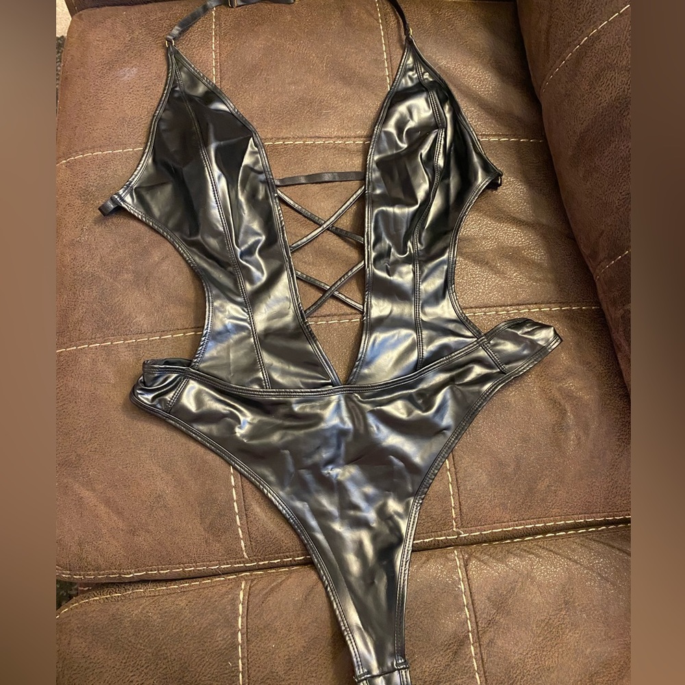 Black pleather lingerie